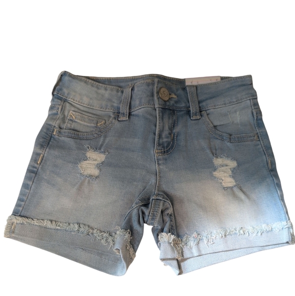 Justice Other - Nwt Justice Midi Denim Short Light Wash Frayed Soft Stretchy Comfy Girl Kids 7